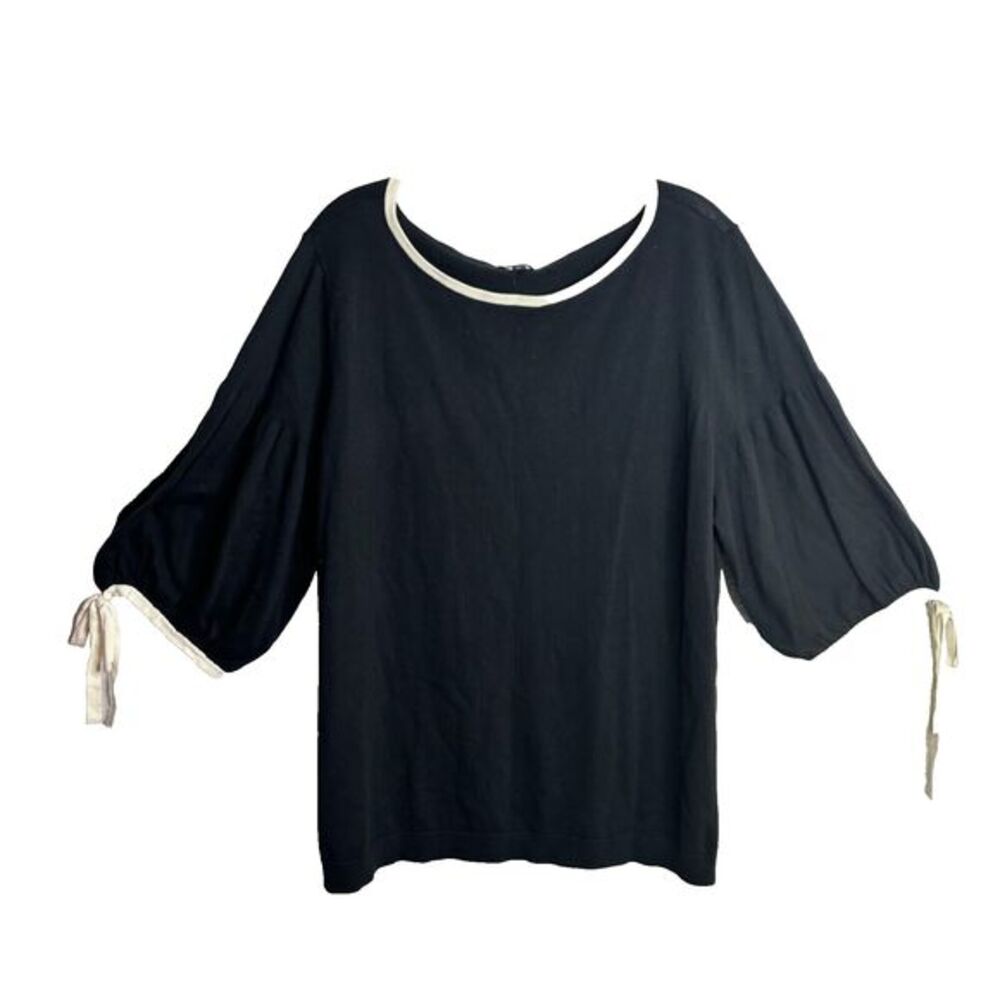 Talbots Plus 2X Tie Juliet Balloon Sleeve Tight Knit Sweater Black NEW